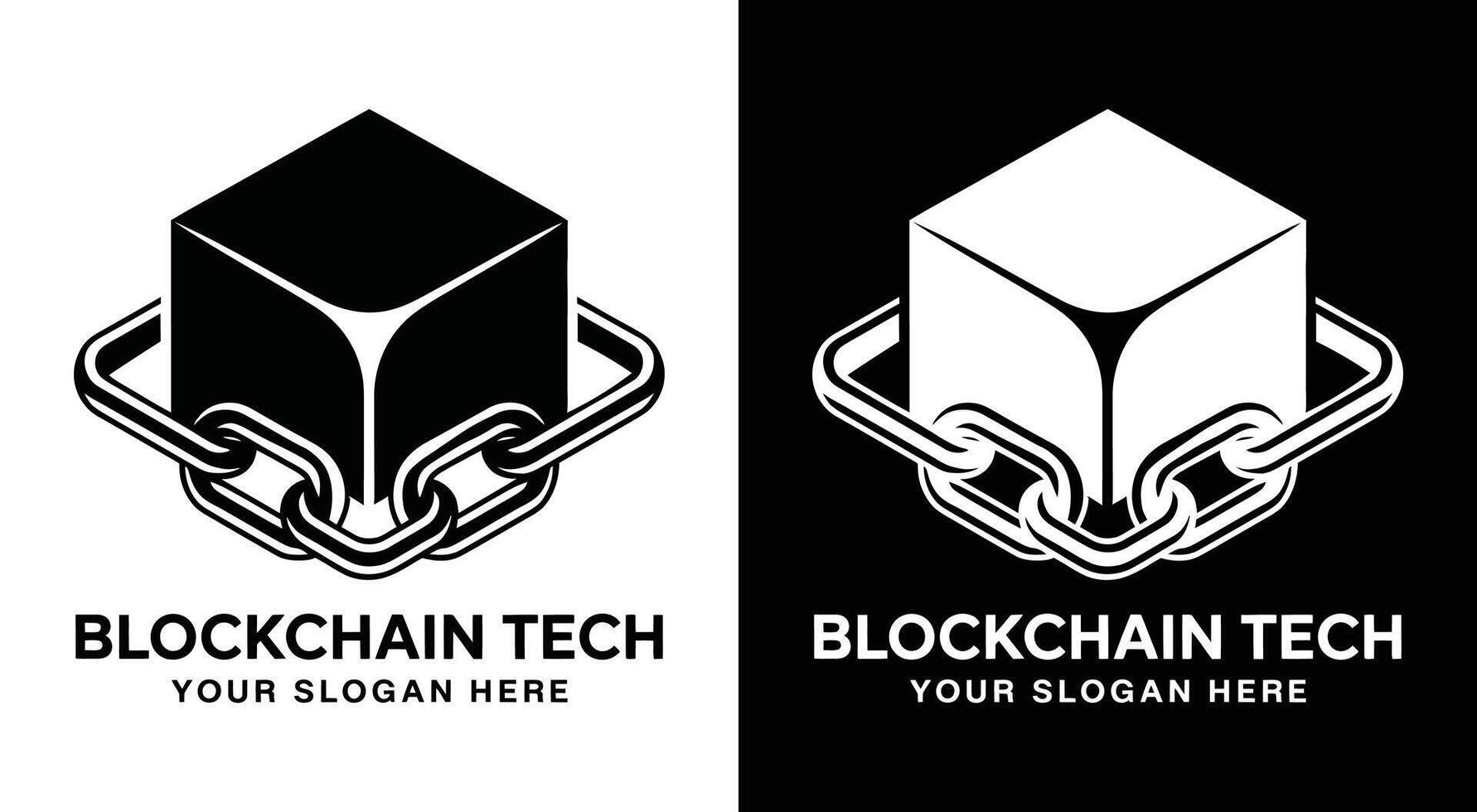 Blockchain Tech Logo Bold Black Cube Chain for Secure Digital Trust vector