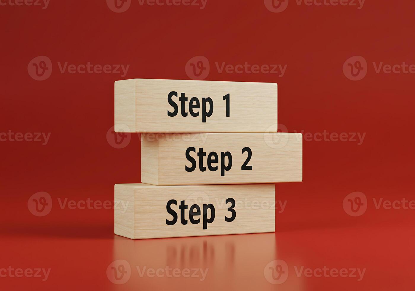 Three wooden blocks with the words step 1, step 2 and step 3 photo