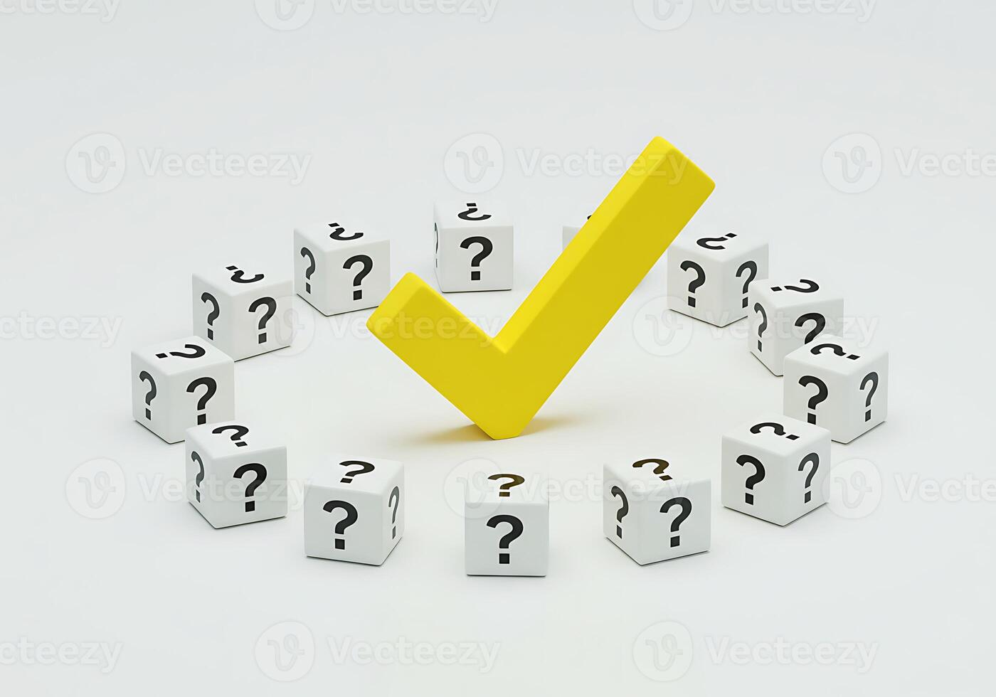 A yellow check mark surrounded by white dices photo