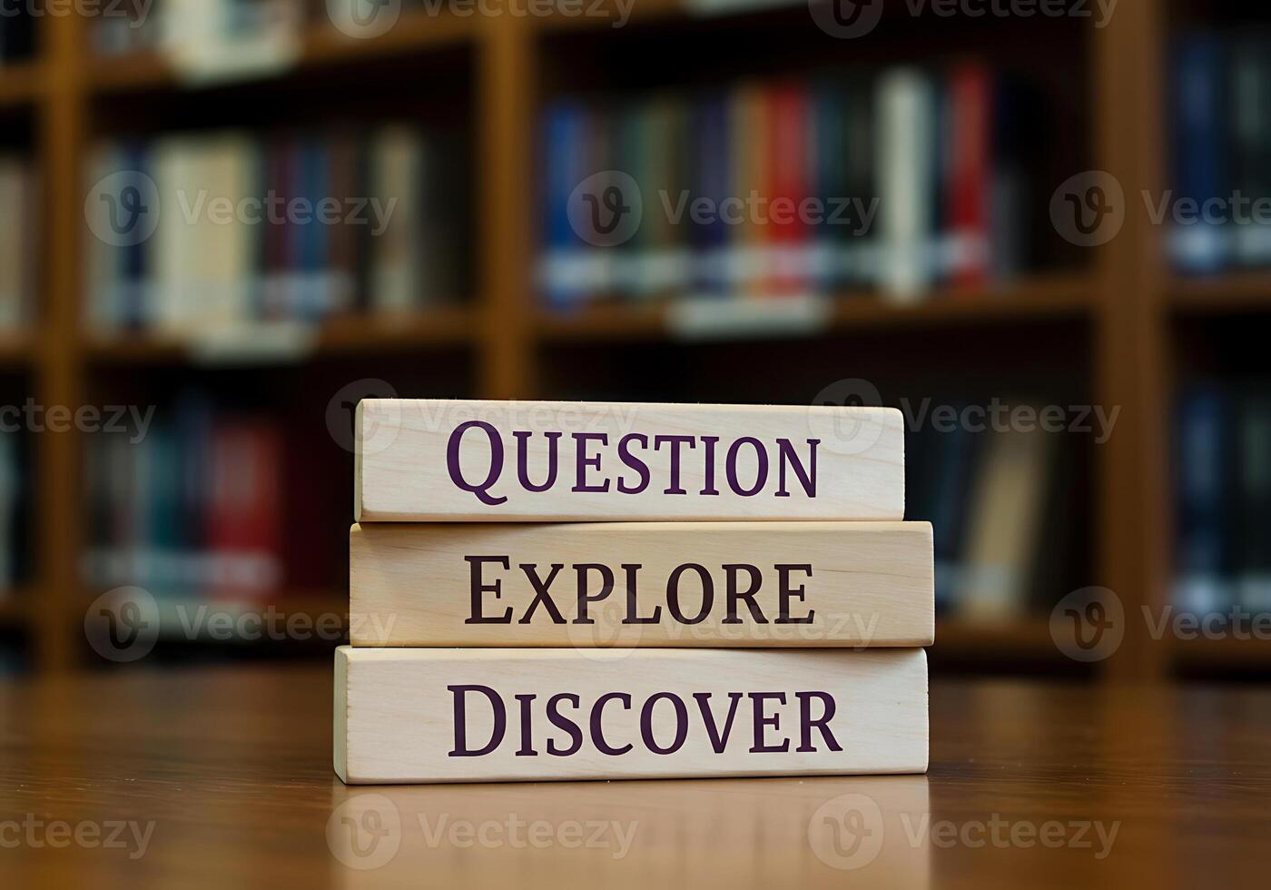 Question, explore, discover, and library concept photo