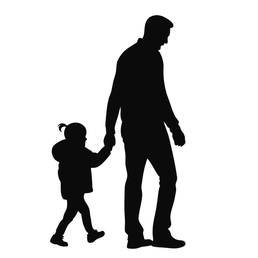 Silhouette Of A Father And Daughter Walking Hand In Hand Illustration vector