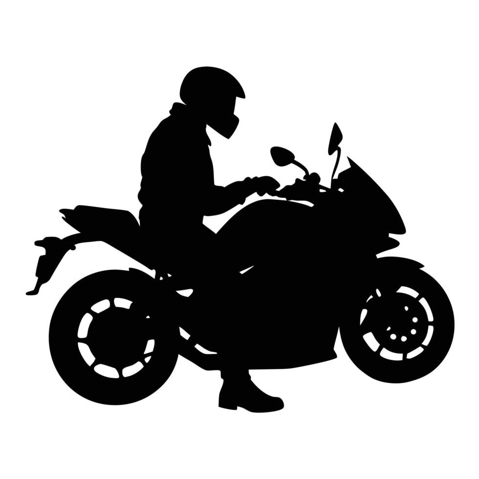 Silhouette Of Motorcyclist On Sport Bike Isolated Against White Background vector