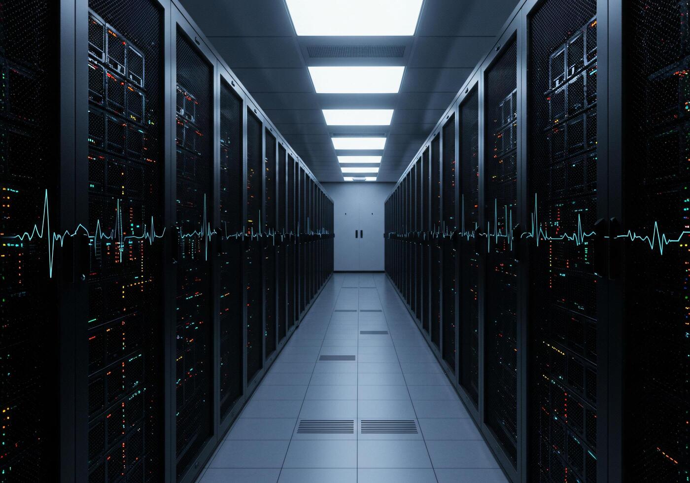 A server room with a vital signs graphic, showcasing the complex and essential infrastructure of modern data centers. photo