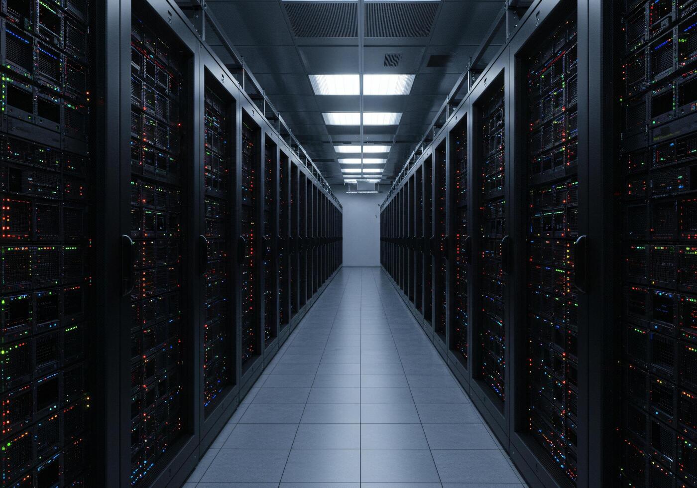 A server rack corridor in a modern data center. photo