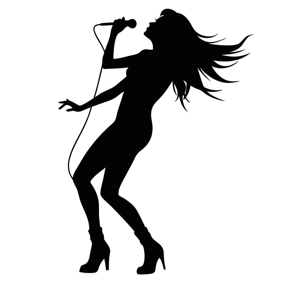 Silhouette Of A Female Singer Performing On Stage With A Microphone vector
