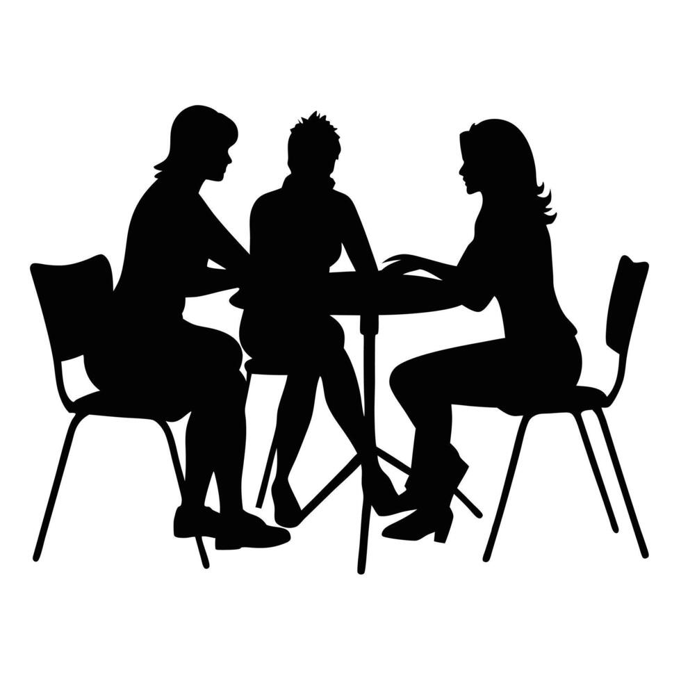 Business Meeting Silhouette Of Three Women Around A Table Discussing Strategy vector