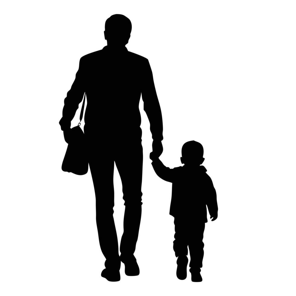 Father And Son Walking Together Holding Hands Silhouette Depicting Family Bonding vector