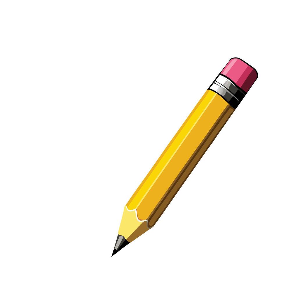 Classic Yellow Pencil With Eraser On White Background Education And Writing Tool vector