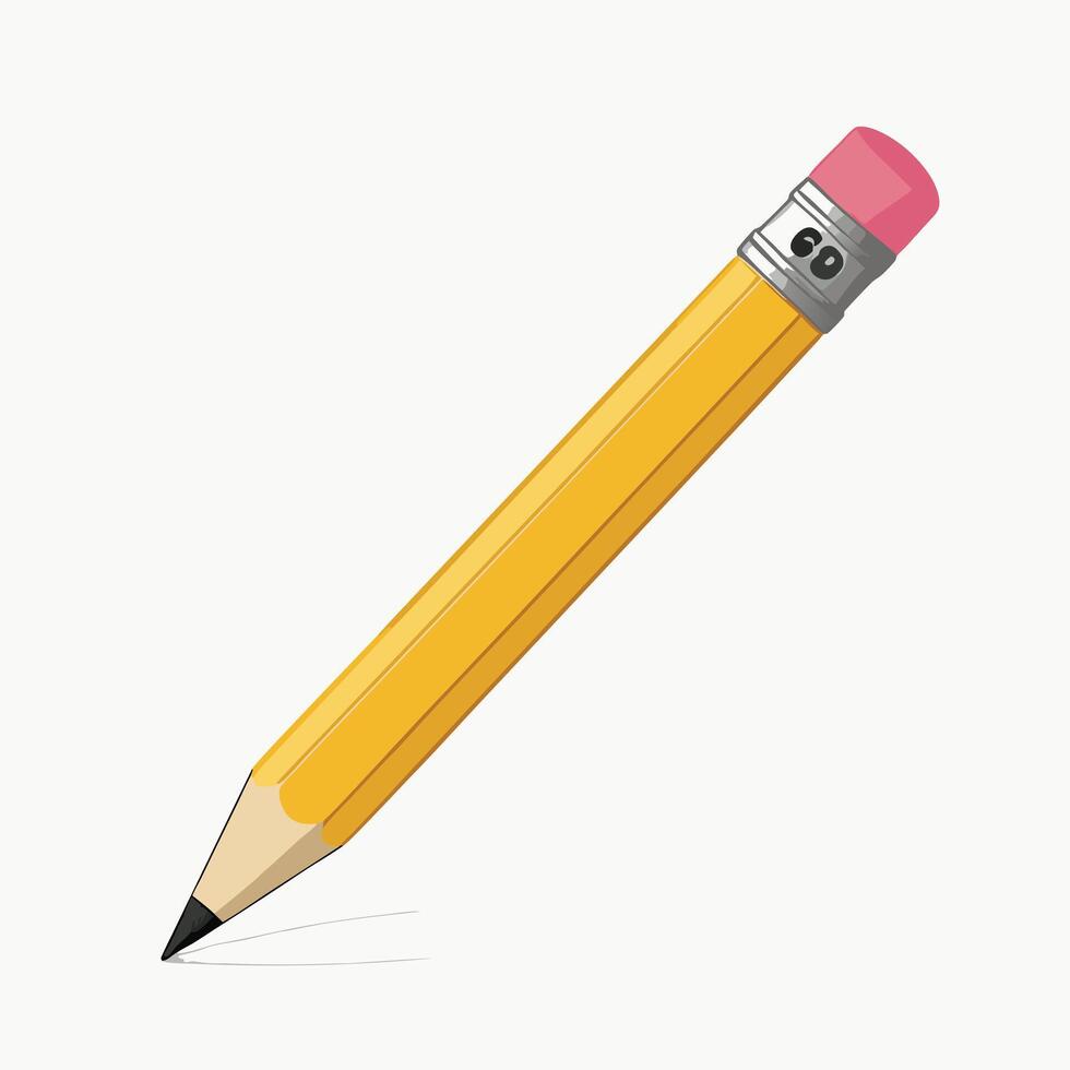 Yellow Pencil Illustration With Eraser Drawing A Line On White Background vector