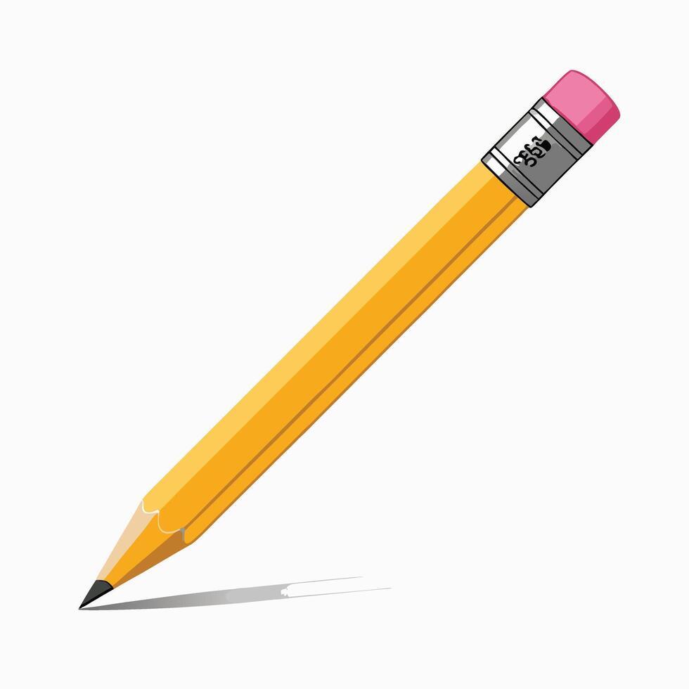 Yellow Pencil With Eraser For Writing And Drawing Isolated On White vector