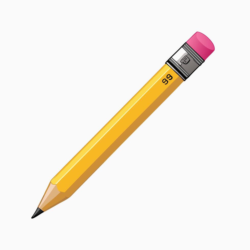 Yellow Number Two Pencil With Eraser Realistic Illustration On White Background vector