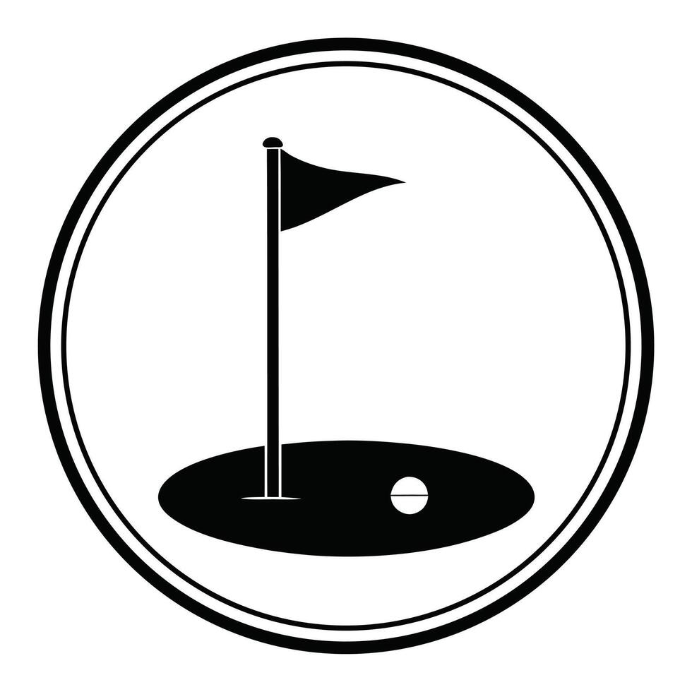 Golf Course Hole Icon Illustration In Black And White Circle Frame vector