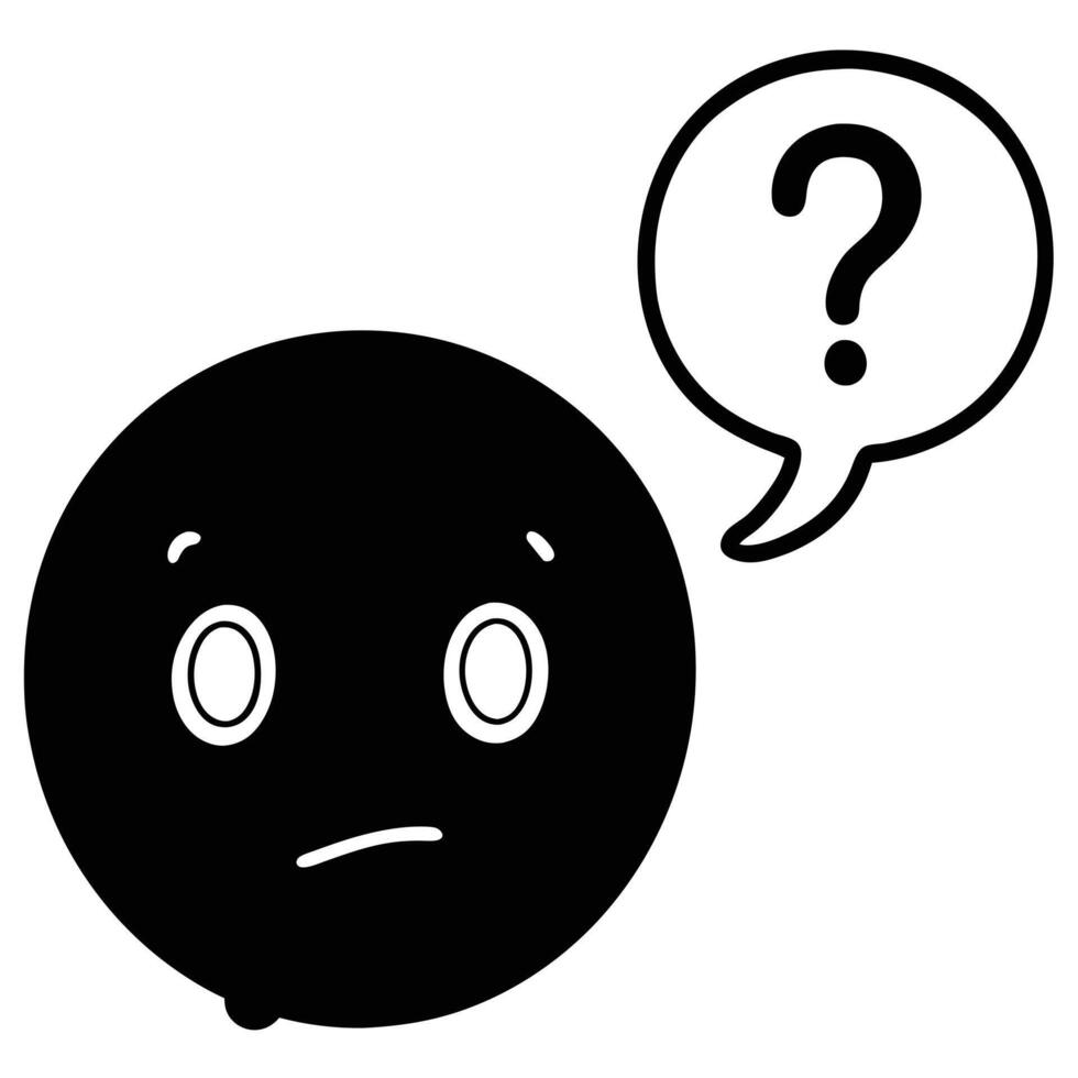 Black Circle Character With Question Mark Speech Bubble Digital Illustration vector