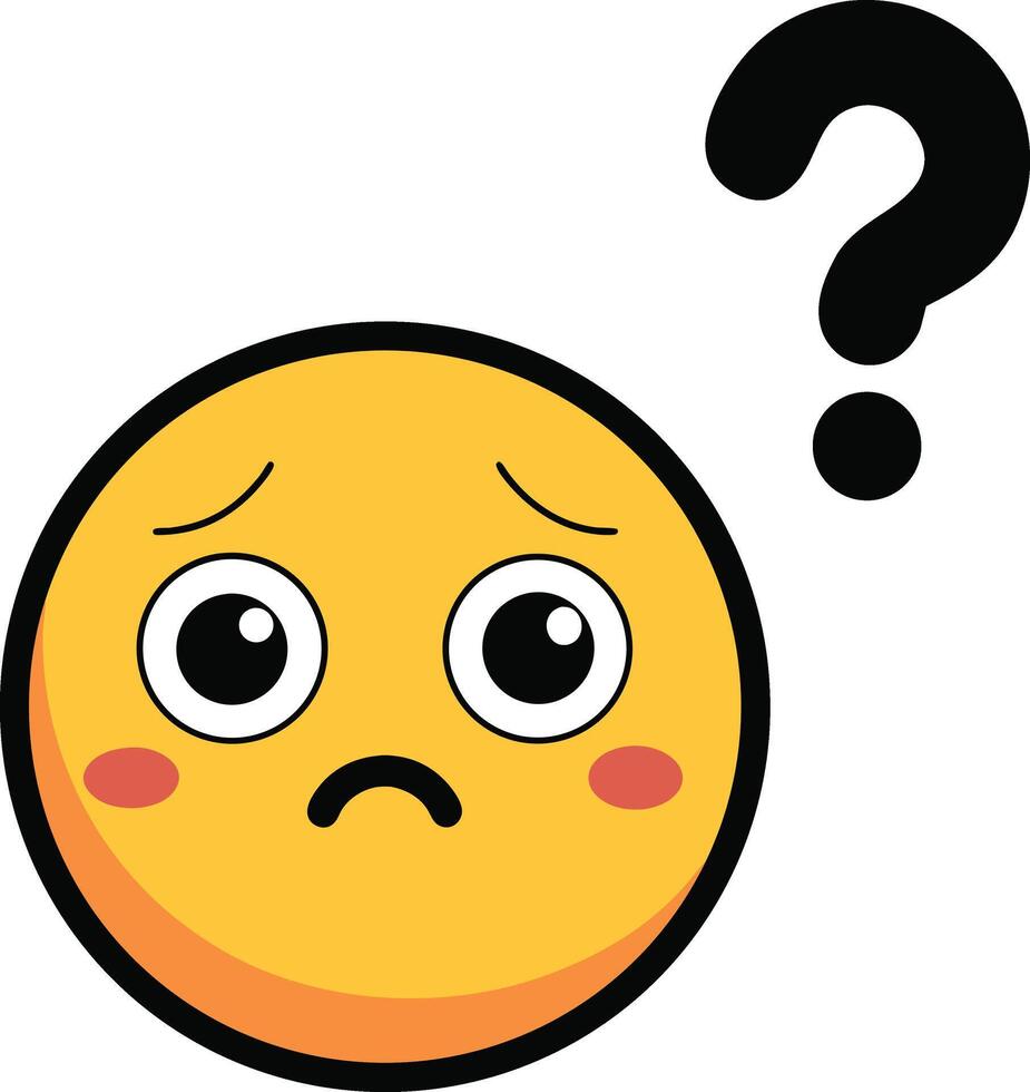 Yellow Sad Emoji With Question Mark Expression Of Doubt And Uncertainty vector