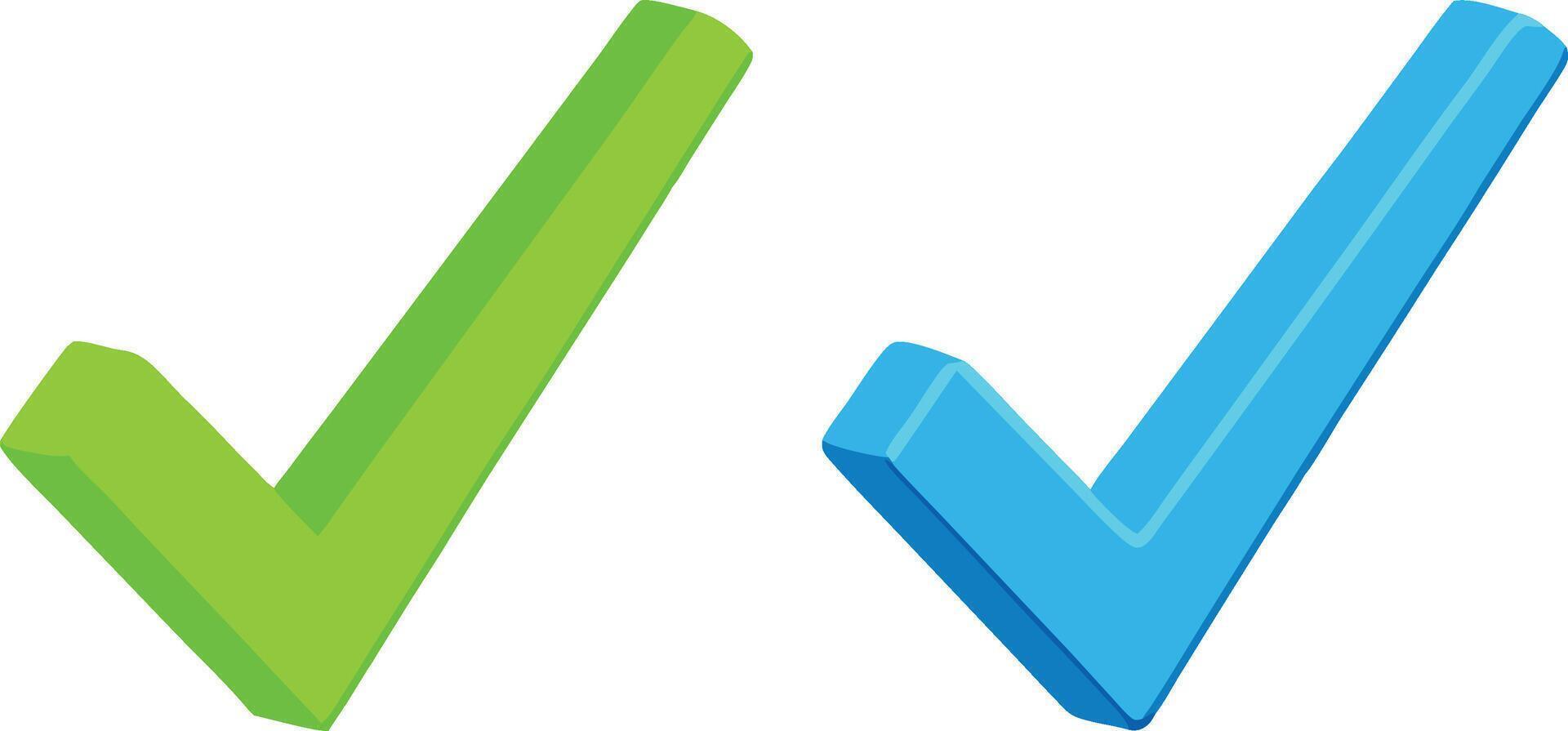Two Dimensional Check Marks In Green And Blue On White Background vector