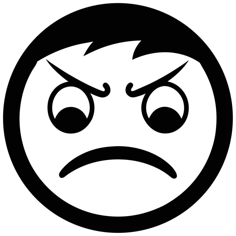 Angry Face Emoji Icon Black And White Illustration Graphic vector