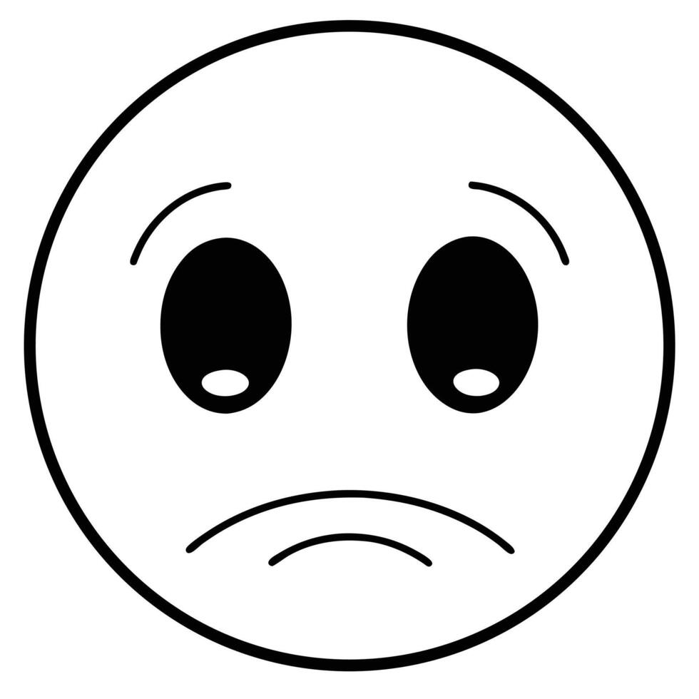 Monochrome Outline Of Sad Emoji Face With Drooping Brows And Downcast Mouth vector