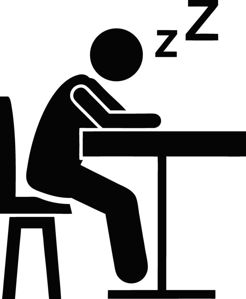 Person Sleeping At Desk Black And White Illustration Icon Symbol vector