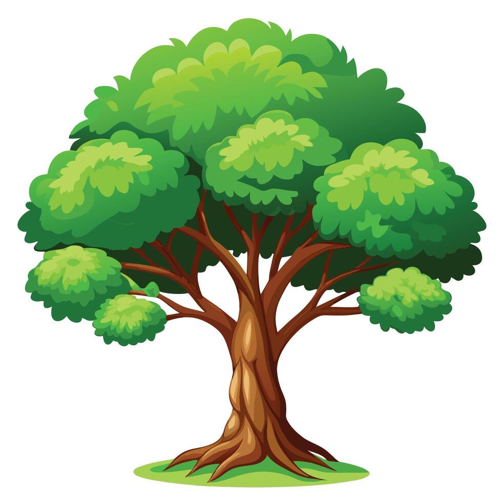 Cartoon Style Tree Illustration With Lush Green Foliage And Brown Trunk vector
