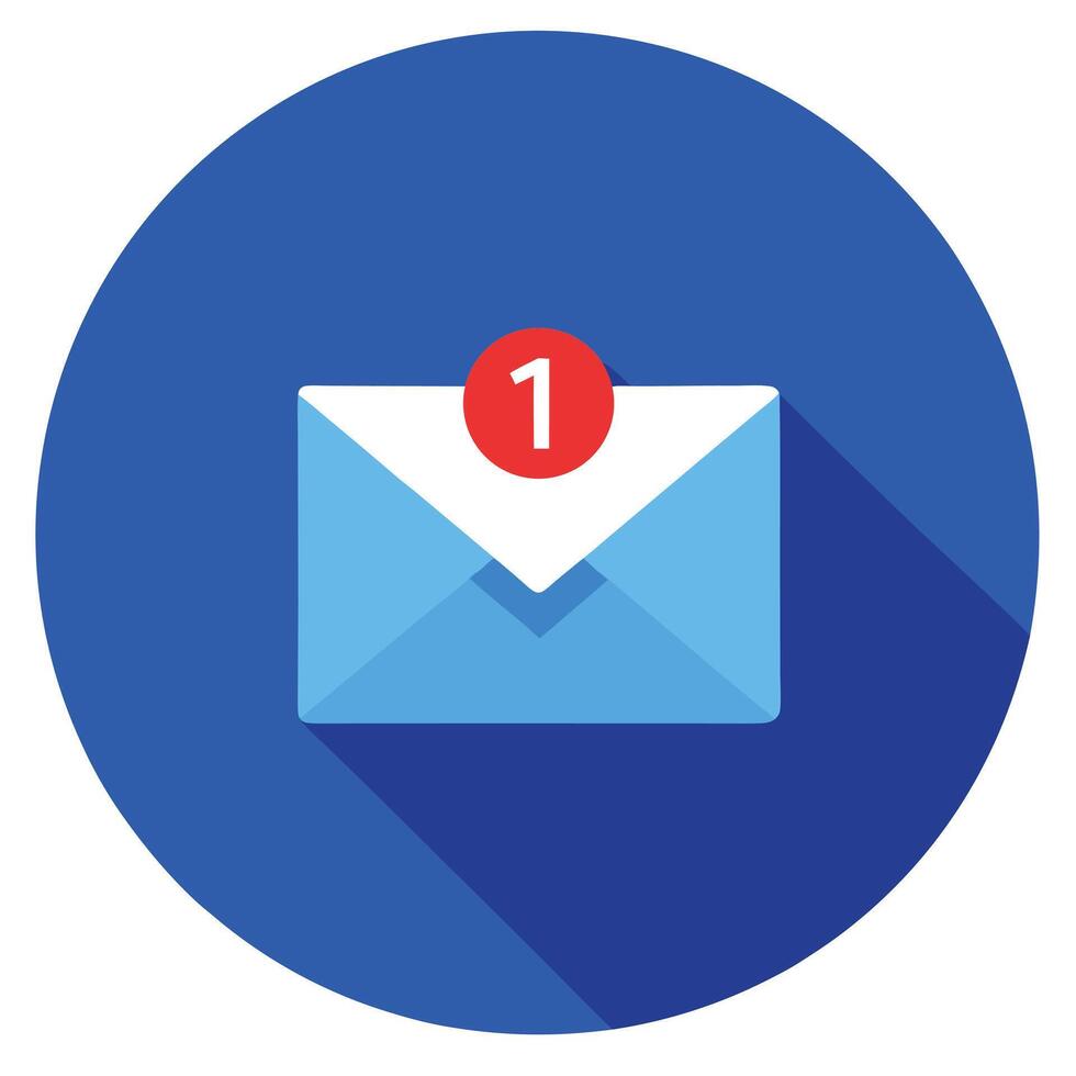 New Email Notification Icon In Blue Circle Isolated On White Background vector
