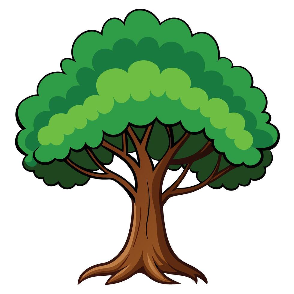 Illustration Of A Tree With Green Leaves And Brown Trunk On White Background vector