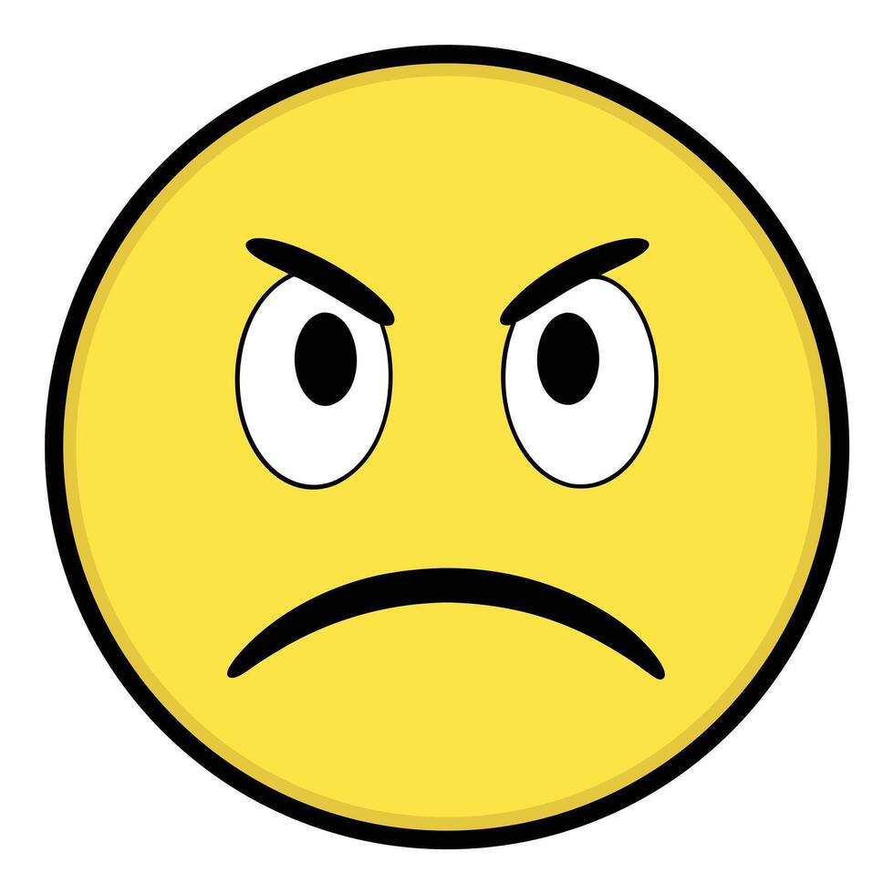 Angry Yellow Emoticon Emoji Expression With Frowning Face And Scowling Eyebrows Design vector