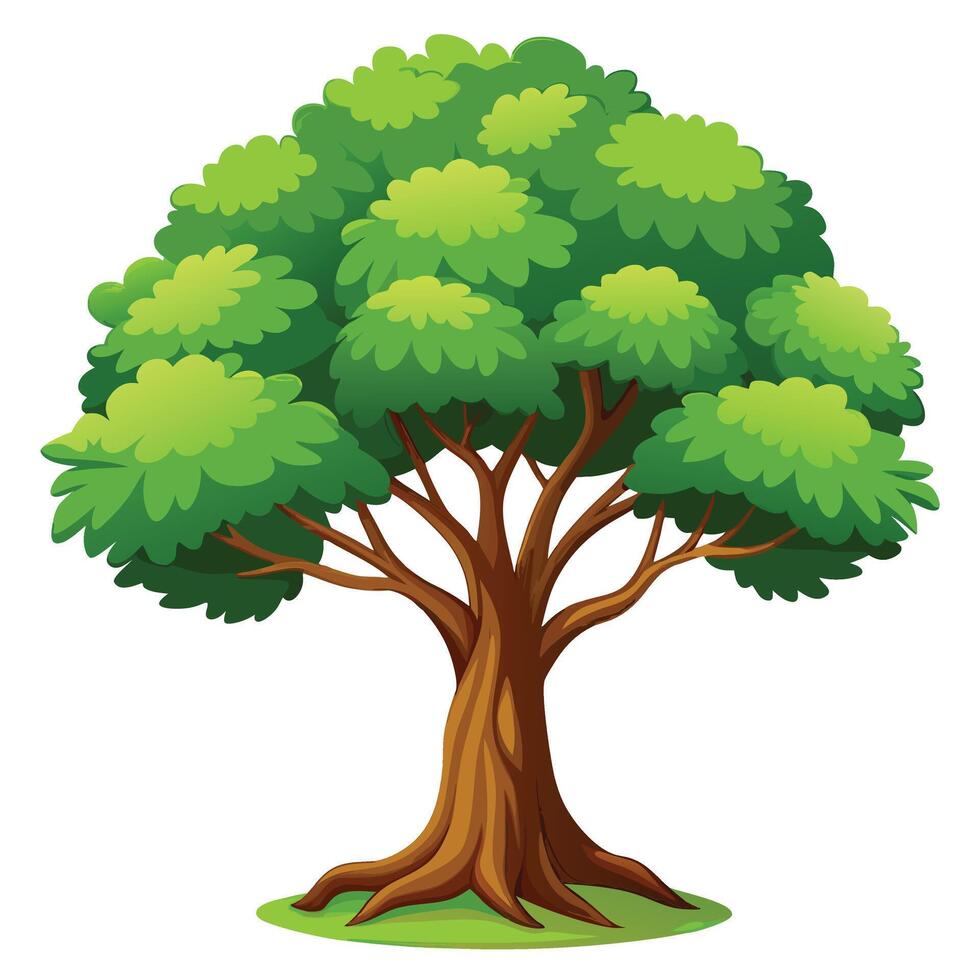 Cartoon Illustration Of A Lush Green Tree With Brown Trunk And Branches vector