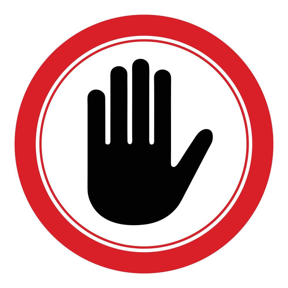 Stop Sign Symbol With Hand In Center In Red Circle vector