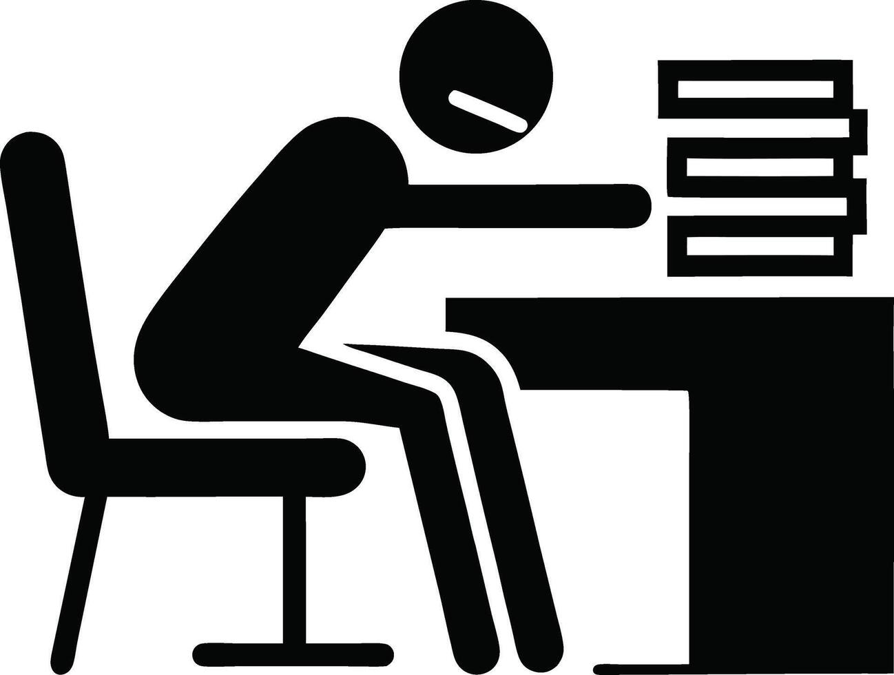Exhausted Worker Overwhelmed With Paperwork Depicted In Black And White Icon vector