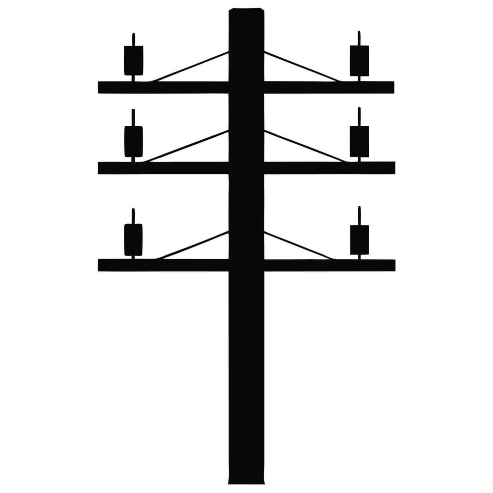 Simple Black And White Utility Pole Illustration With Power Lines And Insulators vector