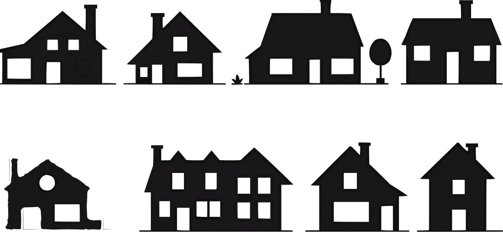 silhouette of houses in different sizes and shapes vector