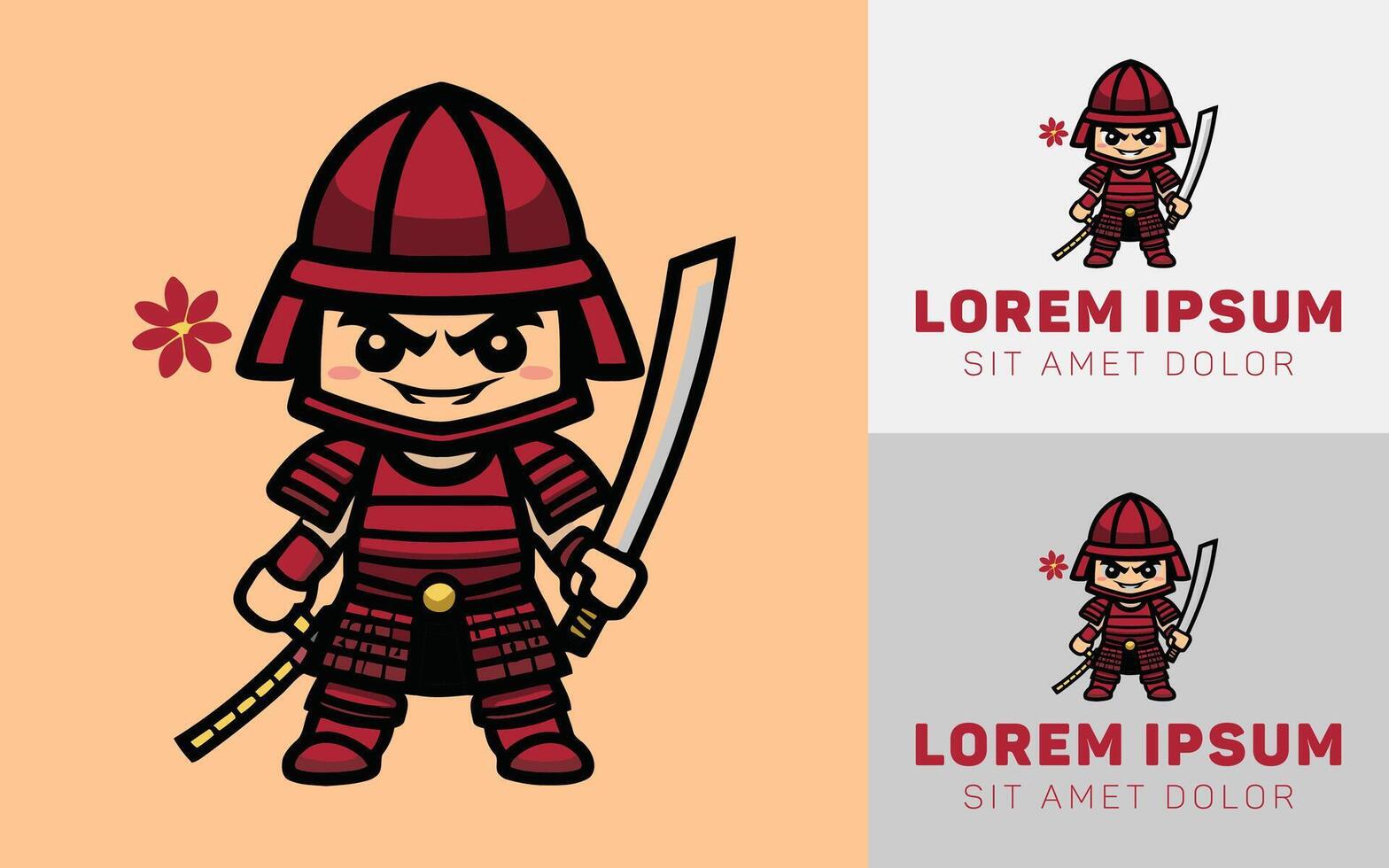 Adorable Chibi Samurai Warrior Icon in Simple Flat Style vector