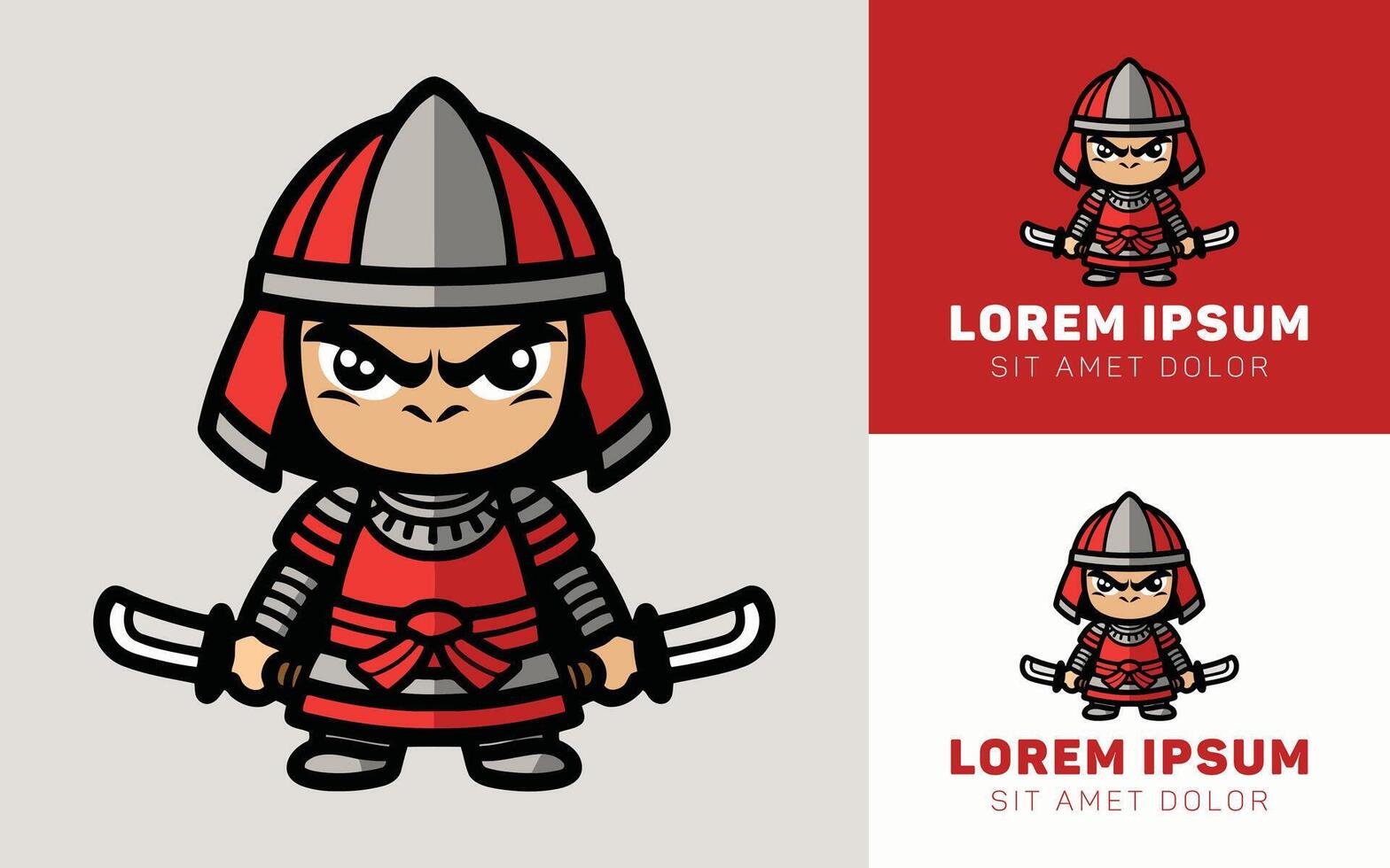 Tiny Samurai Icon Logo with Traditional Armor and Smile vector