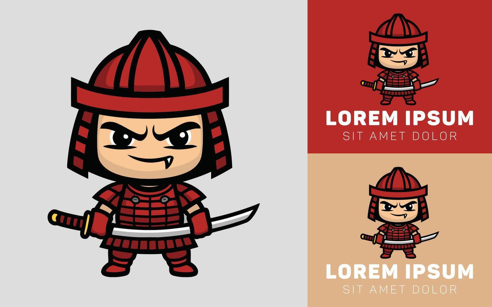 Chibi Samurai Logo Icon in Playful Pose with Blade vector