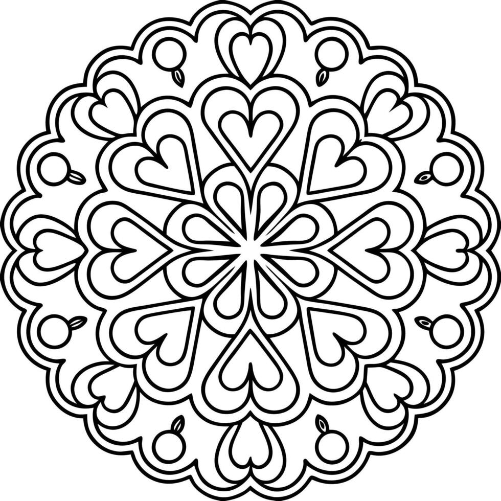 A symmetrical mandala design in black lines on a white background. vector