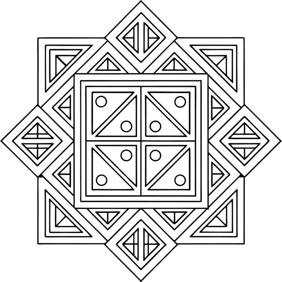 Symmetrical Geometric Design Coloring Sheet with Circles and Squares vector