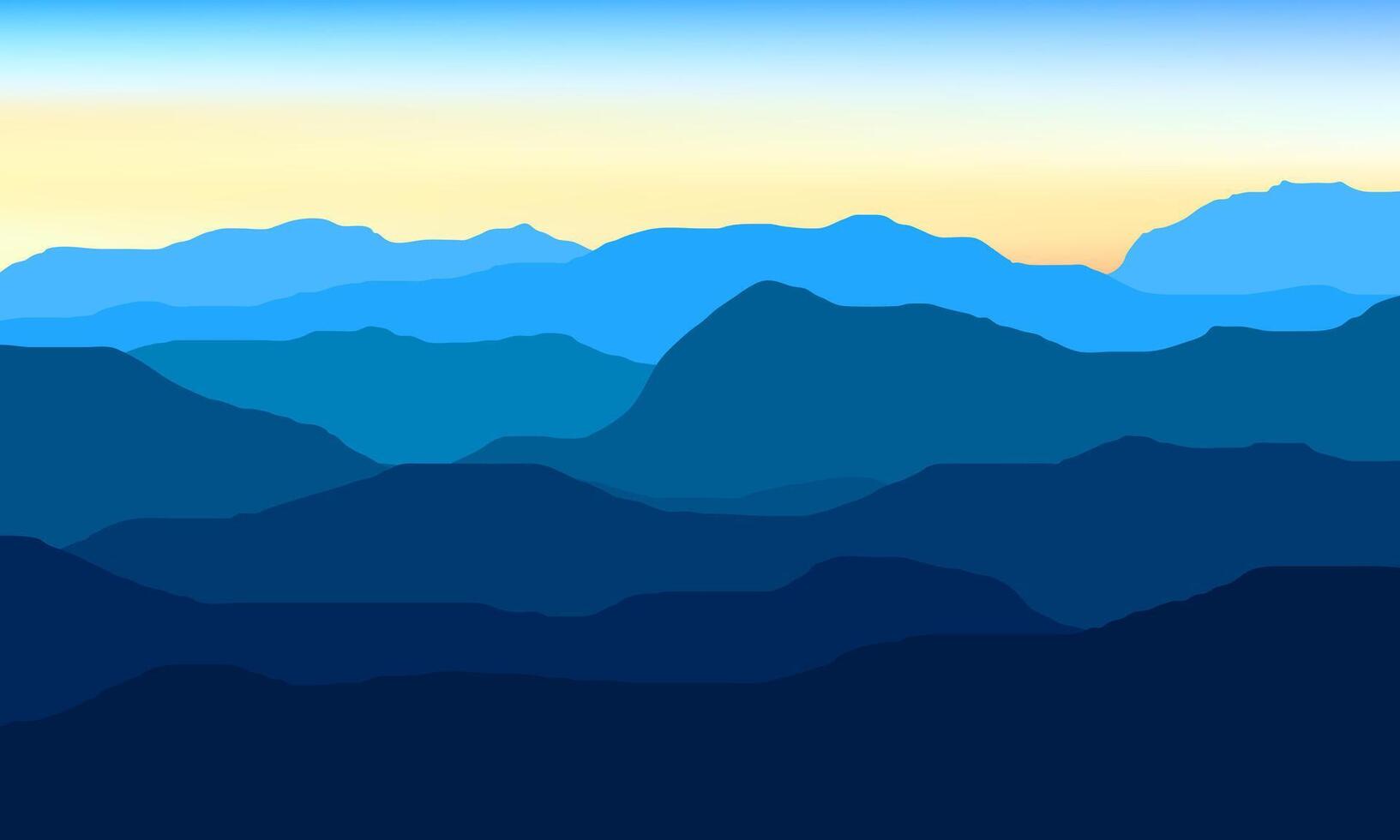 cartoon illustration of a mountain view at dawn with still little sunlight vector