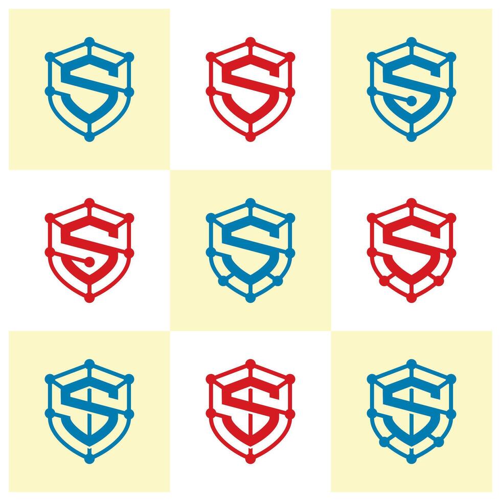 letter S logo with Shield and Network design vector