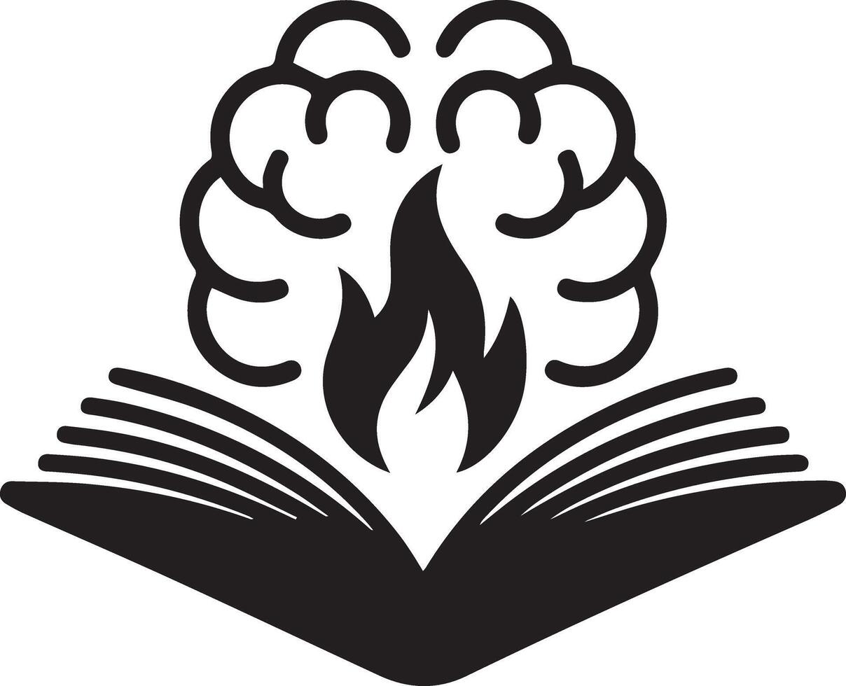 Open Book with Brain and Flame Symbol silhouette vector