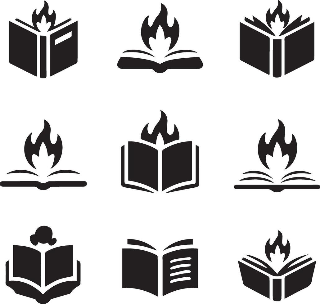 Flame and Open Book Silhouette Collection vector