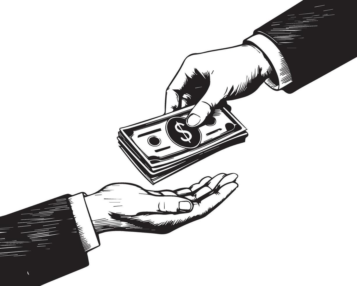 Handing Over Money Silhouette, Transaction Icon Illustration vector