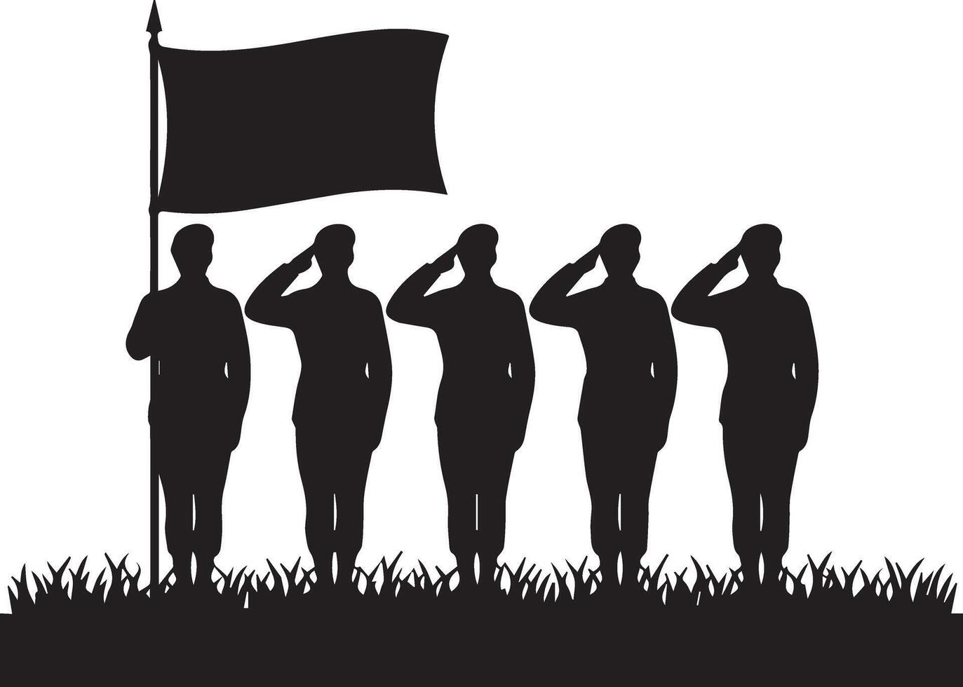 Silhouette of Soldiers Saluting with Flag, Military Tribute Art vector