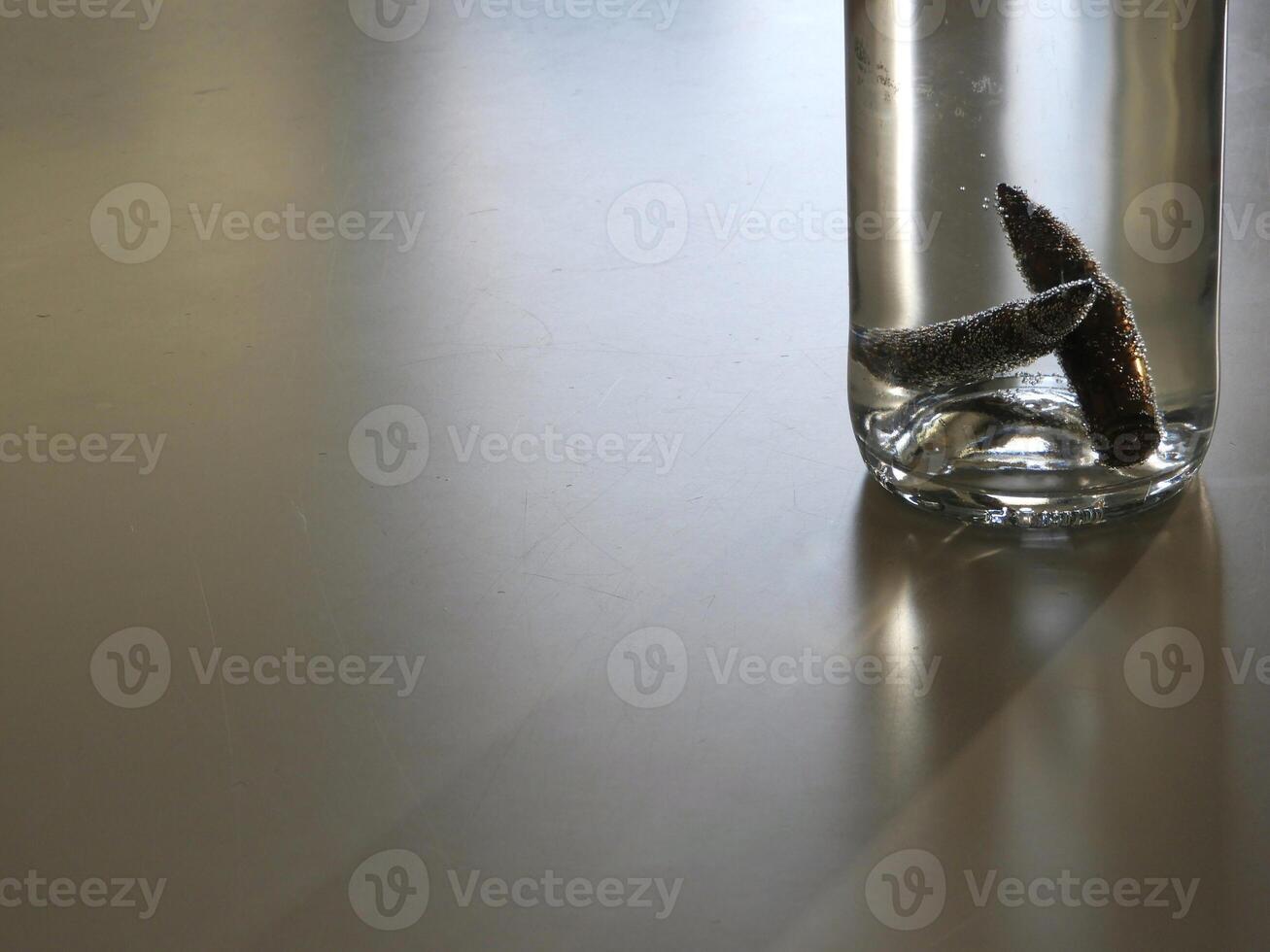 A glass vase with a bullets in it photo