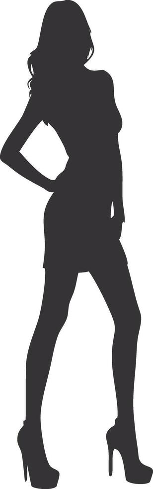 Stylish Woman Silhouette in Mini Dress and High Heels Art vector