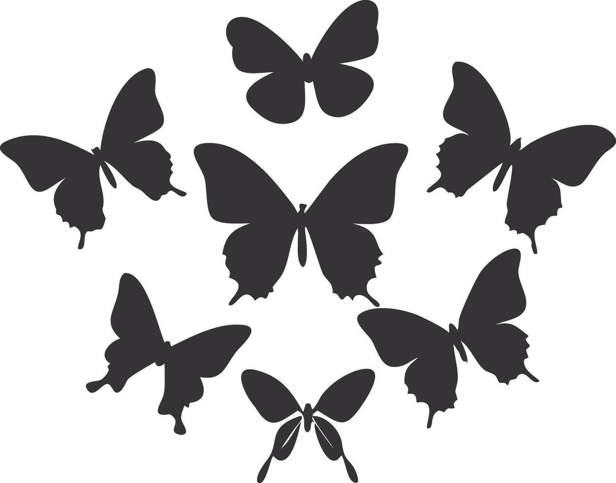set of butterfly silhouettes, an insect design for nature-inspired decoration vector