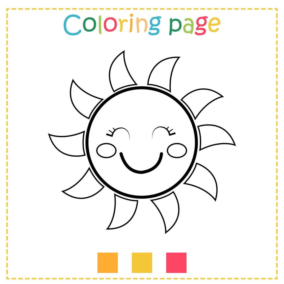 A simple coloring page for kids with a cute sun. Worksheets for kindergarten vector