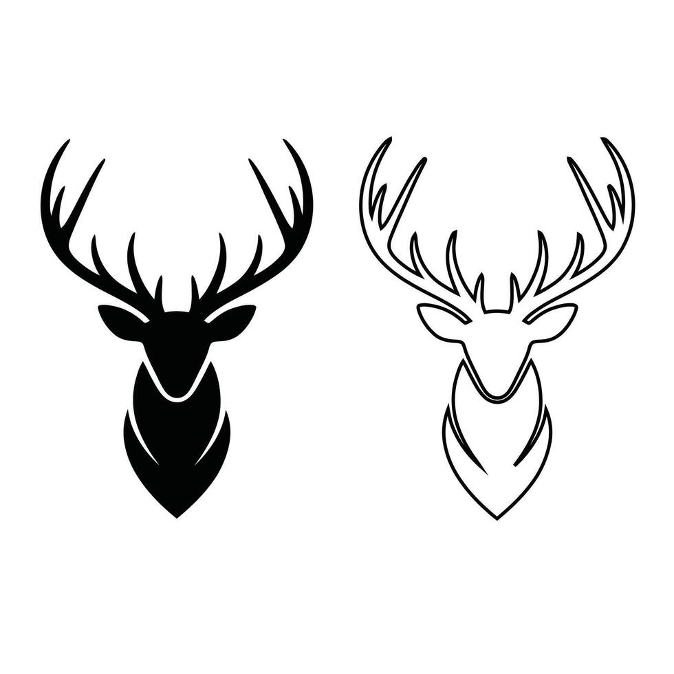 Deer Head Silhouettes in Black and Outline Style, Rustic Symbolism vector