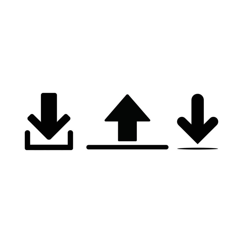 Upload and download arrow icons set in black for data transfer UI vector