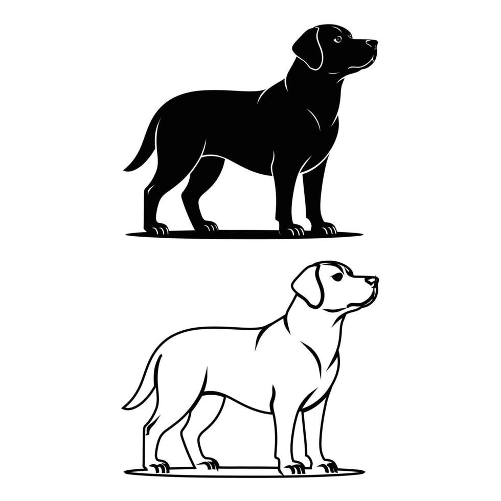 Labrador Dog Silhouette and Outline Drawing vector
