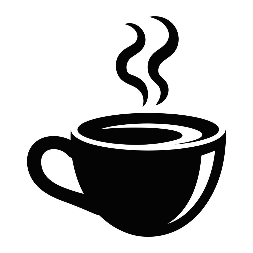 Black coffee cup silhouette with rising steam on white background vector